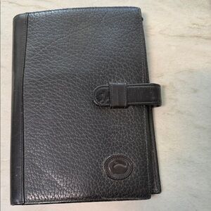 Black Leather Organizer Notebook with Snap Strap